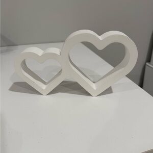 Wooden Double Heart Decor - White